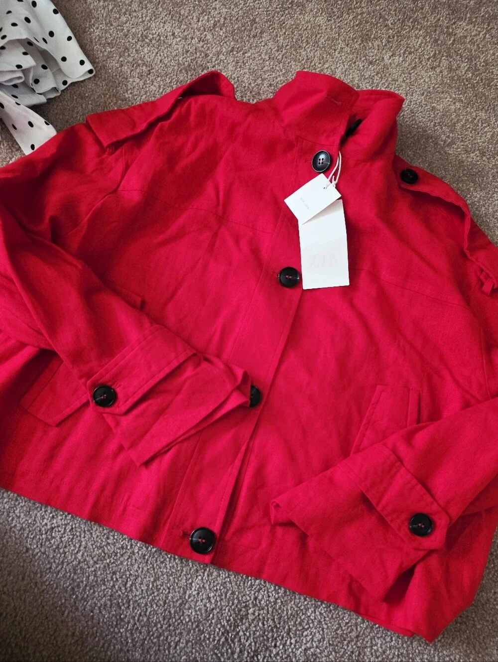 ZARA HIGH NECK LINEN BLEND JACKET RED Size S